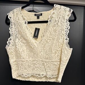 Express Ivory Lace Sleeveless Cropped Blouse